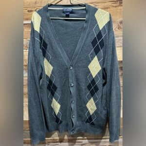 Arnold Palmer Golf Cardigan Grandpa Argyle Button Sweater gray grunge office L
